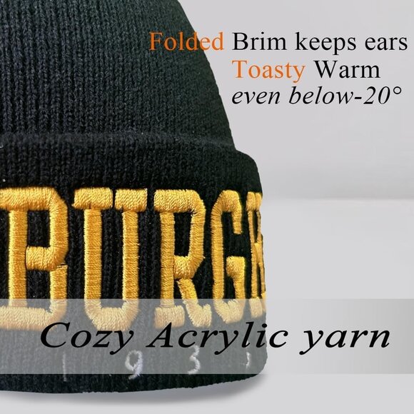 Women's Black & Yellow Soft Knit Winter Hat For Cold Weather Beanie Toque Hat - Picture 3 of 6